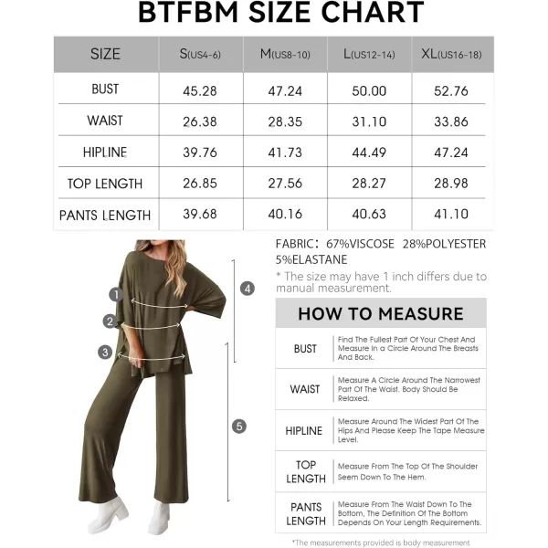 imageBTFBM Women 2 Piece Outfits Casual Loose Slit Short Sleeve Top Wide Leg Pants Matching Lounge Sets Tracksuit With PocketSolid Army Green