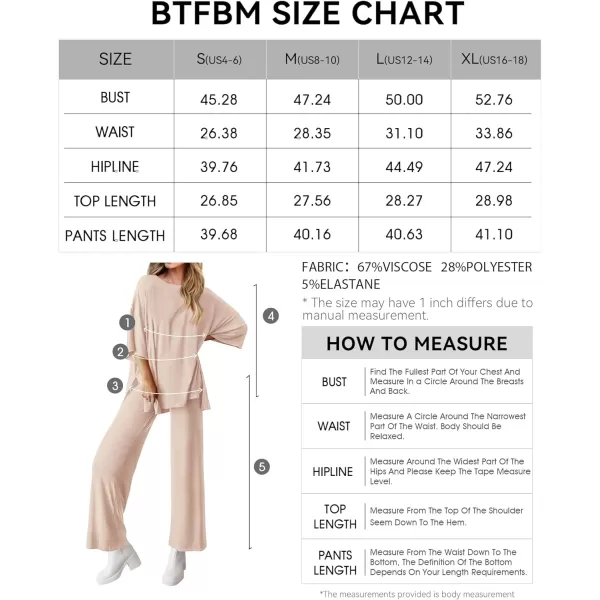 imageBTFBM Women 2 Piece Outfits Casual Loose Slit Short Sleeve Top Wide Leg Pants Matching Lounge Sets Tracksuit With PocketSolid Beige