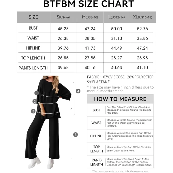 imageBTFBM Women 2 Piece Outfits Casual Loose Slit Short Sleeve Top Wide Leg Pants Matching Lounge Sets Tracksuit With PocketSolid Black