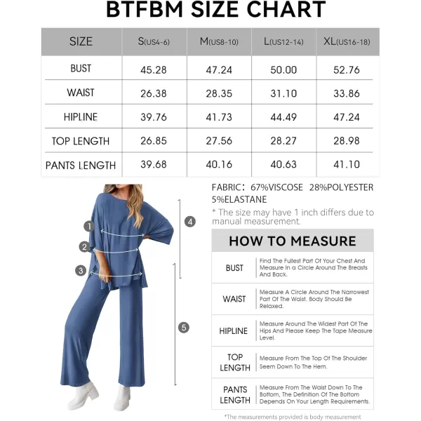 imageBTFBM Women 2 Piece Outfits Casual Loose Slit Short Sleeve Top Wide Leg Pants Matching Lounge Sets Tracksuit With PocketSolid Blue