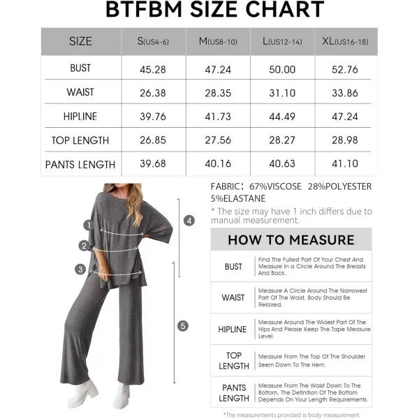 imageBTFBM Women 2 Piece Outfits Casual Loose Slit Short Sleeve Top Wide Leg Pants Matching Lounge Sets Tracksuit With PocketSolid Dark Grey