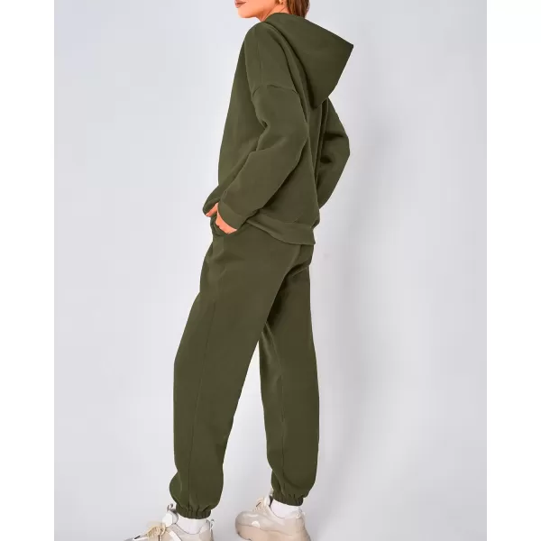 imageBTFBM Women 2 Piece Sweatsuits Long Sleeve Hooded Pullover Jogger Pants Fall Winter Casual Loose Lounge Sets TracksuitSolid Army Green