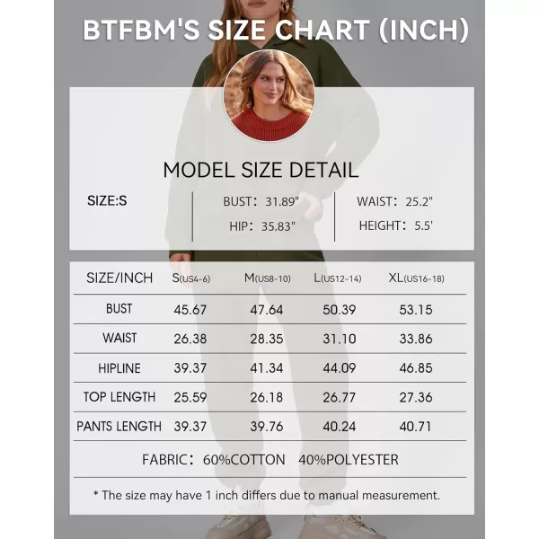 imageBTFBM Women 2 Piece Sweatsuits Long Sleeve Hooded Pullover Jogger Pants Fall Winter Casual Loose Lounge Sets TracksuitSolid Army Green