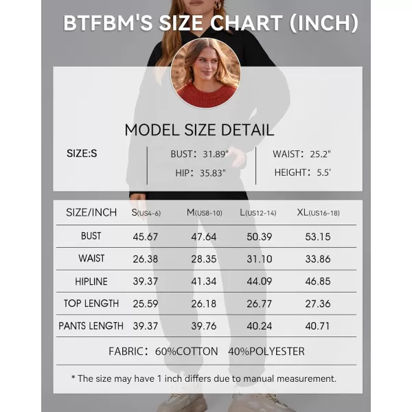 imageBTFBM Women 2 Piece Sweatsuits Long Sleeve Hooded Pullover Jogger Pants Fall Winter Casual Loose Lounge Sets TracksuitSolid Black