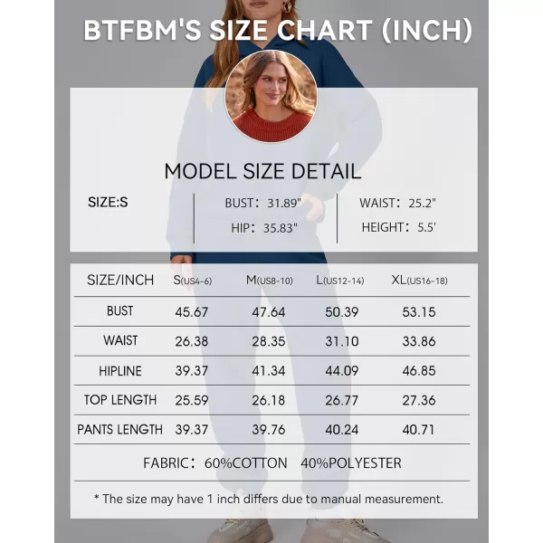 imageBTFBM Women 2 Piece Sweatsuits Long Sleeve Hooded Pullover Jogger Pants Fall Winter Casual Loose Lounge Sets TracksuitSolid Dark Blue