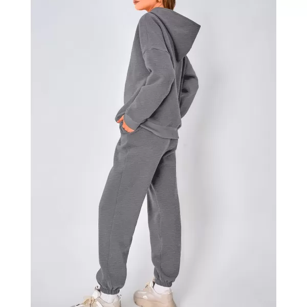 imageBTFBM Women 2 Piece Sweatsuits Long Sleeve Hooded Pullover Jogger Pants Fall Winter Casual Loose Lounge Sets TracksuitSolid Dark Grey