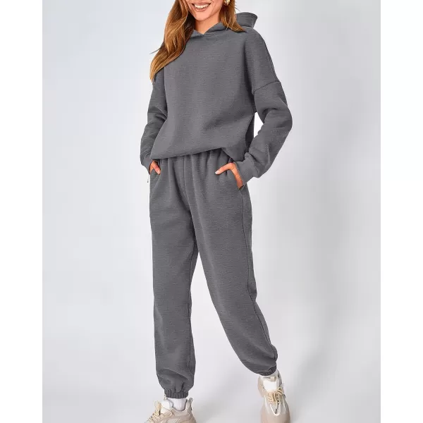 imageBTFBM Women 2 Piece Sweatsuits Long Sleeve Hooded Pullover Jogger Pants Fall Winter Casual Loose Lounge Sets TracksuitSolid Dark Grey