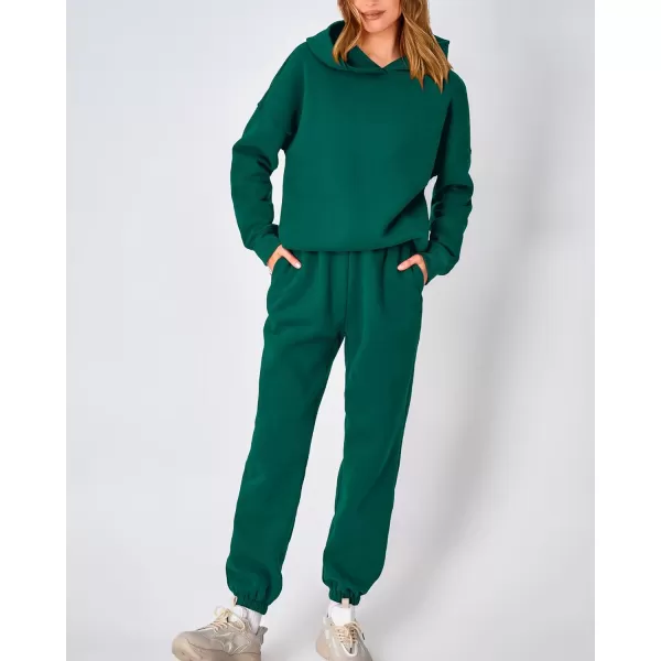 imageBTFBM Women 2 Piece Sweatsuits Long Sleeve Hooded Pullover Jogger Pants Fall Winter Casual Loose Lounge Sets TracksuitSolid Green