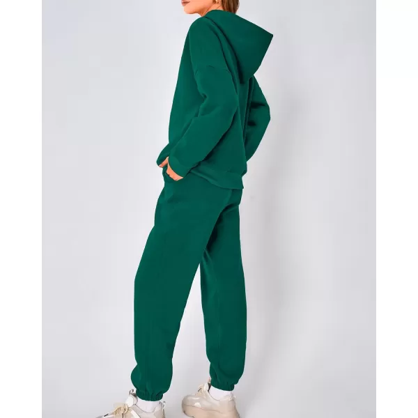 imageBTFBM Women 2 Piece Sweatsuits Long Sleeve Hooded Pullover Jogger Pants Fall Winter Casual Loose Lounge Sets TracksuitSolid Green