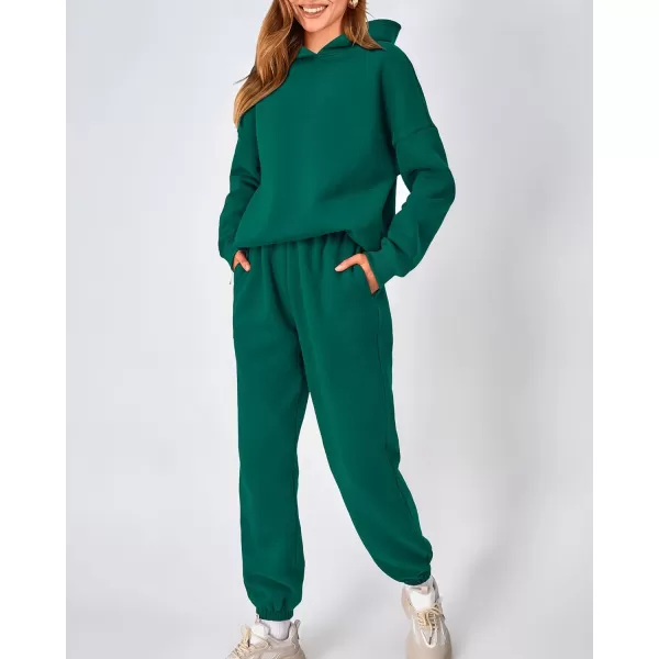 imageBTFBM Women 2 Piece Sweatsuits Long Sleeve Hooded Pullover Jogger Pants Fall Winter Casual Loose Lounge Sets TracksuitSolid Green