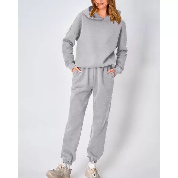 imageBTFBM Women 2 Piece Sweatsuits Long Sleeve Hooded Pullover Jogger Pants Fall Winter Casual Loose Lounge Sets TracksuitSolid Light Grey
