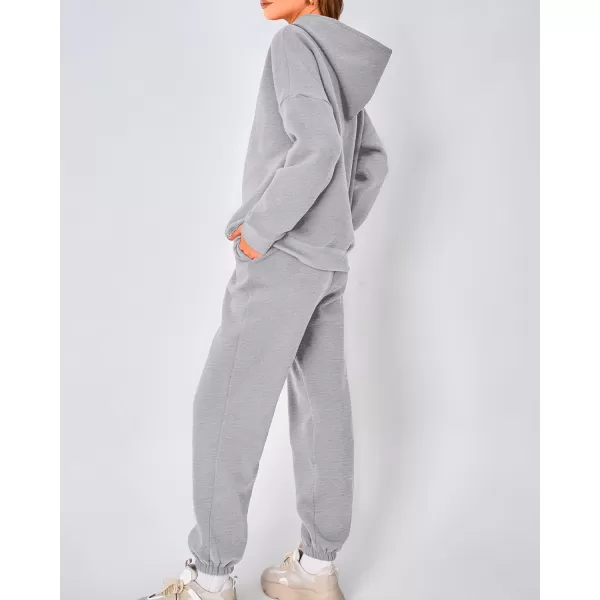 imageBTFBM Women 2 Piece Sweatsuits Long Sleeve Hooded Pullover Jogger Pants Fall Winter Casual Loose Lounge Sets TracksuitSolid Light Grey