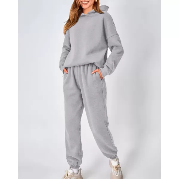imageBTFBM Women 2 Piece Sweatsuits Long Sleeve Hooded Pullover Jogger Pants Fall Winter Casual Loose Lounge Sets TracksuitSolid Light Grey