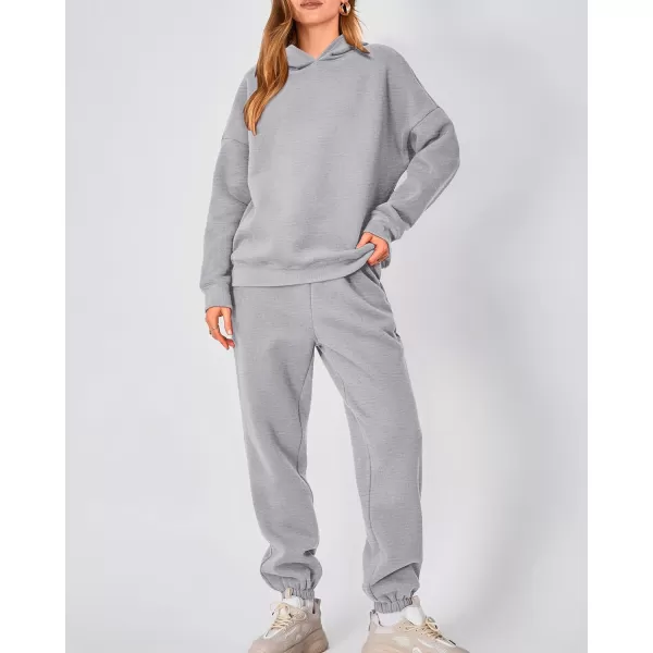 imageBTFBM Women 2 Piece Sweatsuits Long Sleeve Hooded Pullover Jogger Pants Fall Winter Casual Loose Lounge Sets TracksuitSolid Light Grey