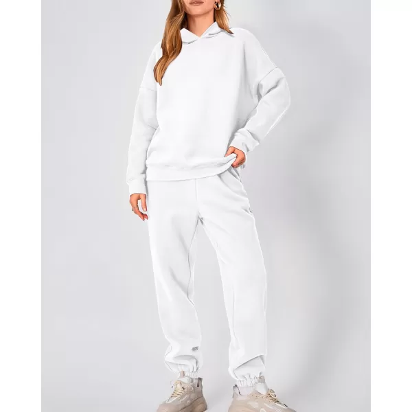 imageBTFBM Women 2 Piece Sweatsuits Long Sleeve Hooded Pullover Jogger Pants Fall Winter Casual Loose Lounge Sets TracksuitSolid White