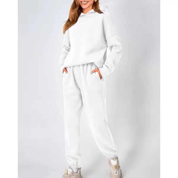 imageBTFBM Women 2 Piece Sweatsuits Long Sleeve Hooded Pullover Jogger Pants Fall Winter Casual Loose Lounge Sets TracksuitSolid White
