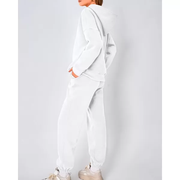 imageBTFBM Women 2 Piece Sweatsuits Long Sleeve Hooded Pullover Jogger Pants Fall Winter Casual Loose Lounge Sets TracksuitSolid White