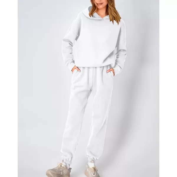 imageBTFBM Women 2 Piece Sweatsuits Long Sleeve Hooded Pullover Jogger Pants Fall Winter Casual Loose Lounge Sets TracksuitSolid White