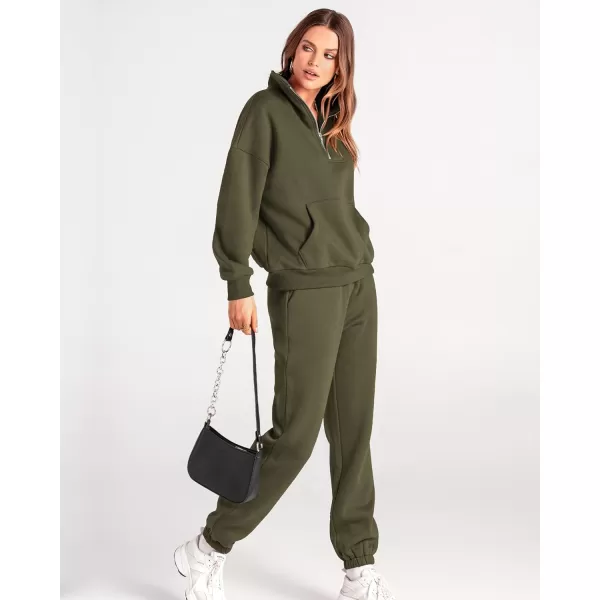 imageBTFBM Women 2 Piece Tracksuits Fall Winter 14 Zip Sweatshirt Jogger Pants Matching Lounge Sets Thick Sweatsuits PocketsSolid Army Green