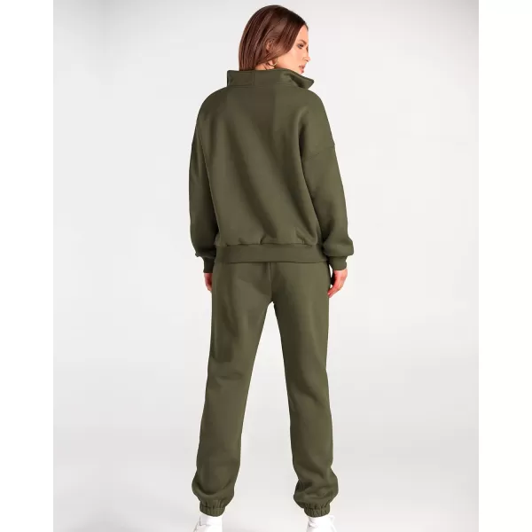 imageBTFBM Women 2 Piece Tracksuits Fall Winter 14 Zip Sweatshirt Jogger Pants Matching Lounge Sets Thick Sweatsuits PocketsSolid Army Green