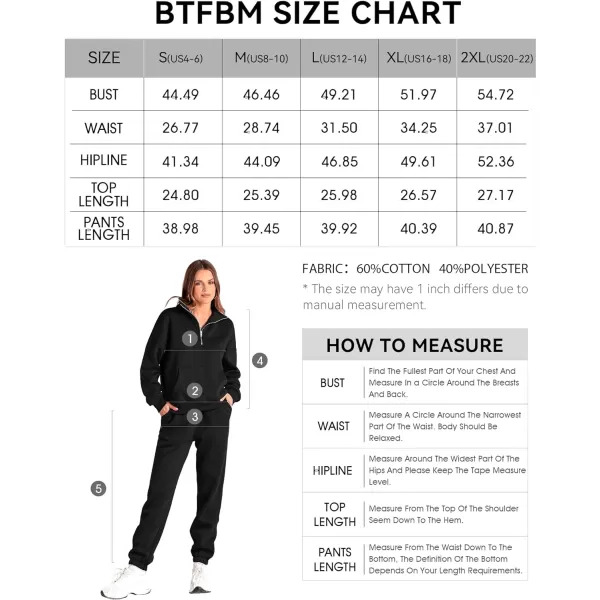 imageBTFBM Women 2 Piece Tracksuits Fall Winter 14 Zip Sweatshirt Jogger Pants Matching Lounge Sets Thick Sweatsuits PocketsSolid Black