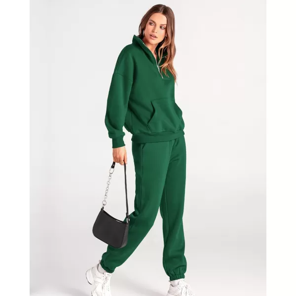 imageBTFBM Women 2 Piece Tracksuits Fall Winter 14 Zip Sweatshirt Jogger Pants Matching Lounge Sets Thick Sweatsuits PocketsSolid Dark Green