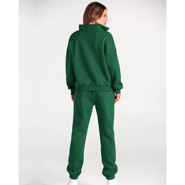 imageBTFBM Women 2 Piece Tracksuits Fall Winter 14 Zip Sweatshirt Jogger Pants Matching Lounge Sets Thick Sweatsuits PocketsSolid Dark Green