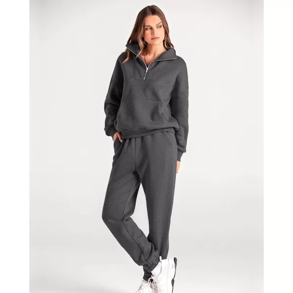 imageBTFBM Women 2 Piece Tracksuits Fall Winter 14 Zip Sweatshirt Jogger Pants Matching Lounge Sets Thick Sweatsuits PocketsSolid Dark Grey