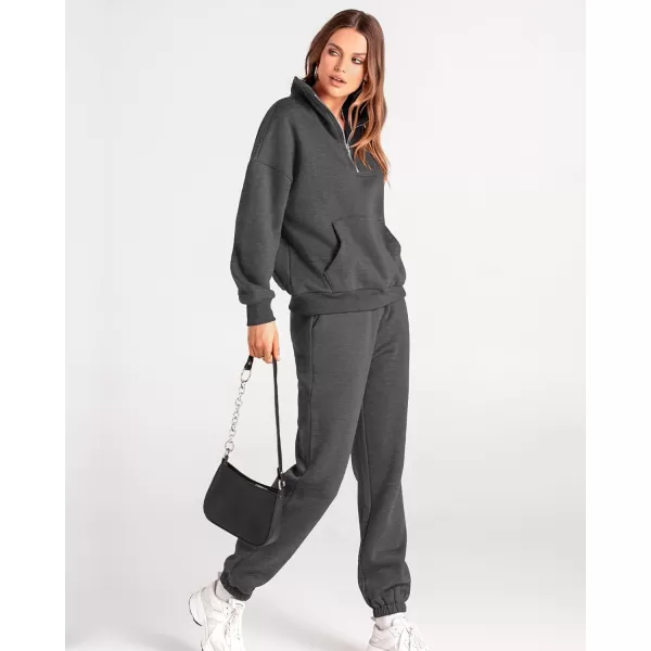 imageBTFBM Women 2 Piece Tracksuits Fall Winter 14 Zip Sweatshirt Jogger Pants Matching Lounge Sets Thick Sweatsuits PocketsSolid Dark Grey