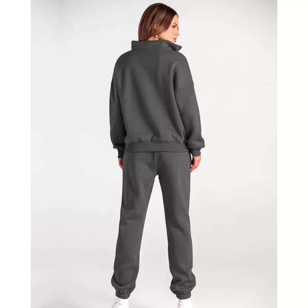 imageBTFBM Women 2 Piece Tracksuits Fall Winter 14 Zip Sweatshirt Jogger Pants Matching Lounge Sets Thick Sweatsuits PocketsSolid Dark Grey