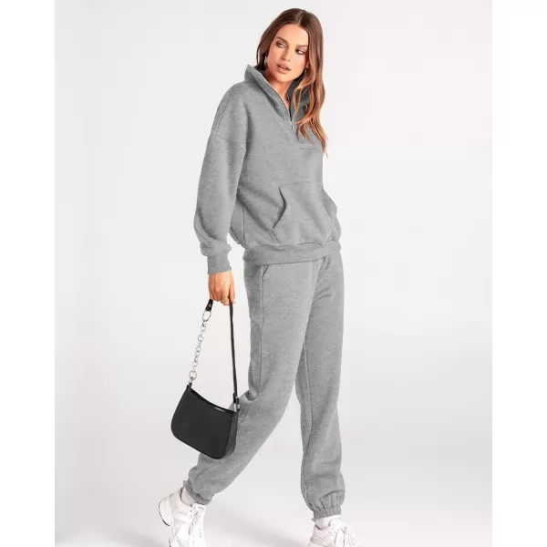 imageBTFBM Women 2 Piece Tracksuits Fall Winter 14 Zip Sweatshirt Jogger Pants Matching Lounge Sets Thick Sweatsuits PocketsSolid Grey