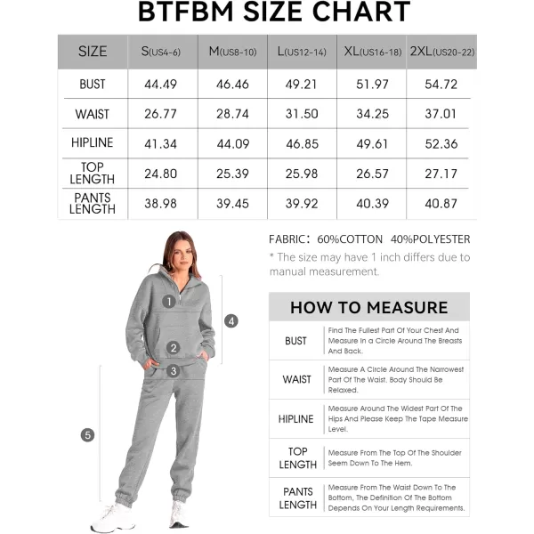 imageBTFBM Women 2 Piece Tracksuits Fall Winter 14 Zip Sweatshirt Jogger Pants Matching Lounge Sets Thick Sweatsuits PocketsSolid Grey