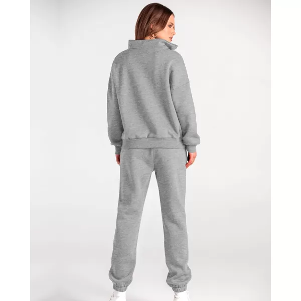imageBTFBM Women 2 Piece Tracksuits Fall Winter 14 Zip Sweatshirt Jogger Pants Matching Lounge Sets Thick Sweatsuits PocketsSolid Grey
