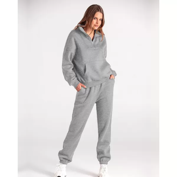 imageBTFBM Women 2 Piece Tracksuits Fall Winter 14 Zip Sweatshirt Jogger Pants Matching Lounge Sets Thick Sweatsuits PocketsSolid Grey