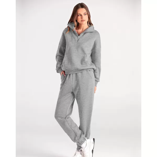 imageBTFBM Women 2 Piece Tracksuits Fall Winter 14 Zip Sweatshirt Jogger Pants Matching Lounge Sets Thick Sweatsuits PocketsSolid Grey