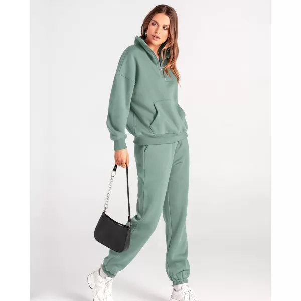 imageBTFBM Women 2 Piece Tracksuits Fall Winter 14 Zip Sweatshirt Jogger Pants Matching Lounge Sets Thick Sweatsuits PocketsSolid Light Green