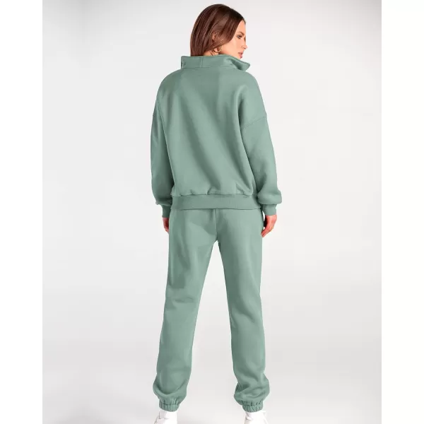 imageBTFBM Women 2 Piece Tracksuits Fall Winter 14 Zip Sweatshirt Jogger Pants Matching Lounge Sets Thick Sweatsuits PocketsSolid Light Green