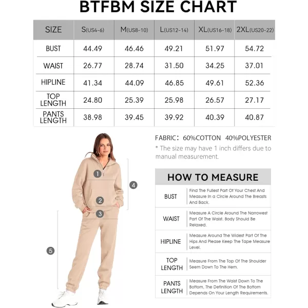 imageBTFBM Women 2 Piece Tracksuits Fall Winter 14 Zip Sweatshirt Jogger Pants Matching Lounge Sets Thick Sweatsuits PocketsSolid Light Khaki