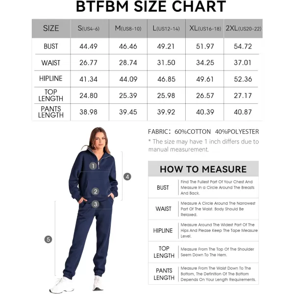imageBTFBM Women 2 Piece Tracksuits Fall Winter 14 Zip Sweatshirt Jogger Pants Matching Lounge Sets Thick Sweatsuits PocketsSolid Navy