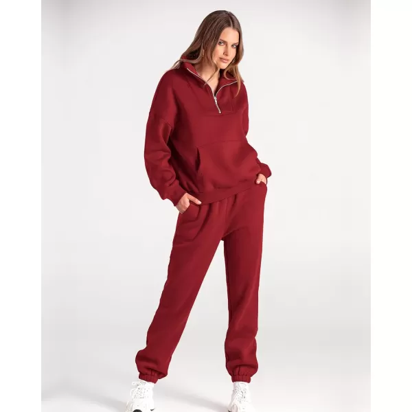 imageBTFBM Women 2 Piece Tracksuits Fall Winter 14 Zip Sweatshirt Jogger Pants Matching Lounge Sets Thick Sweatsuits PocketsSolid Red