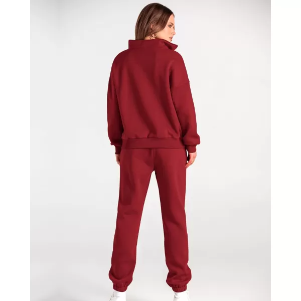 imageBTFBM Women 2 Piece Tracksuits Fall Winter 14 Zip Sweatshirt Jogger Pants Matching Lounge Sets Thick Sweatsuits PocketsSolid Red