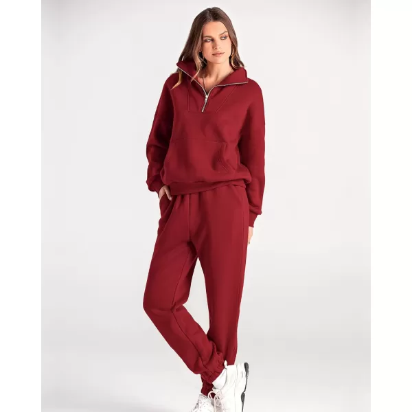 imageBTFBM Women 2 Piece Tracksuits Fall Winter 14 Zip Sweatshirt Jogger Pants Matching Lounge Sets Thick Sweatsuits PocketsSolid Red