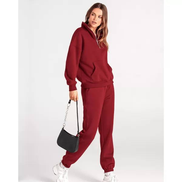 imageBTFBM Women 2 Piece Tracksuits Fall Winter 14 Zip Sweatshirt Jogger Pants Matching Lounge Sets Thick Sweatsuits PocketsSolid Red