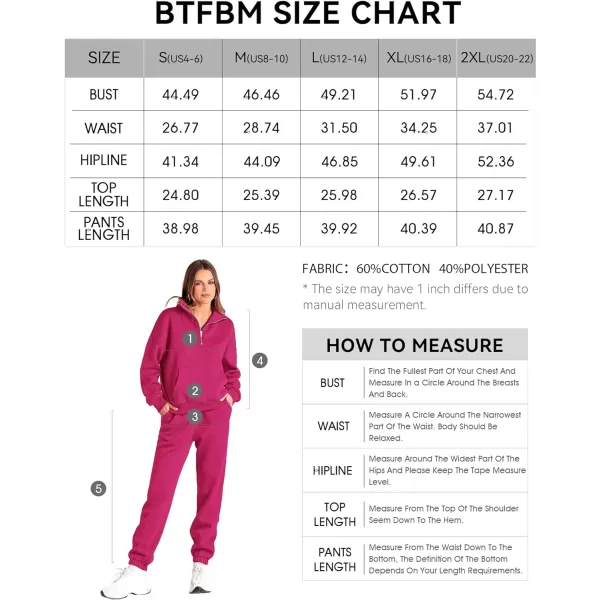 imageBTFBM Women 2 Piece Tracksuits Fall Winter 14 Zip Sweatshirt Jogger Pants Matching Lounge Sets Thick Sweatsuits PocketsSolid Rose Red