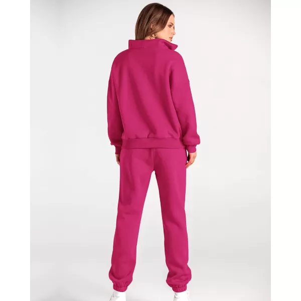 imageBTFBM Women 2 Piece Tracksuits Fall Winter 14 Zip Sweatshirt Jogger Pants Matching Lounge Sets Thick Sweatsuits PocketsSolid Rose Red