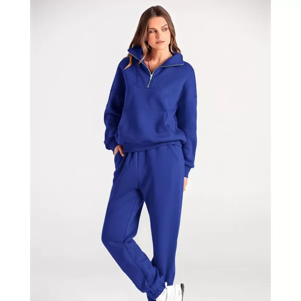 imageBTFBM Women 2 Piece Tracksuits Fall Winter 14 Zip Sweatshirt Jogger Pants Matching Lounge Sets Thick Sweatsuits PocketsSolid Royal Blue