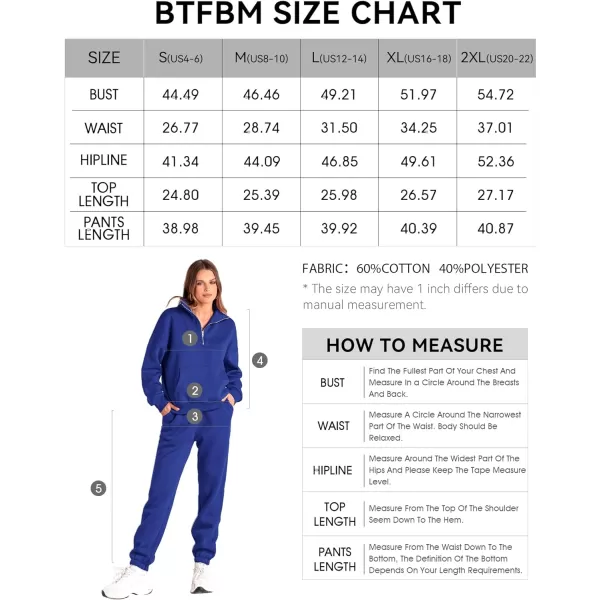imageBTFBM Women 2 Piece Tracksuits Fall Winter 14 Zip Sweatshirt Jogger Pants Matching Lounge Sets Thick Sweatsuits PocketsSolid Royal Blue