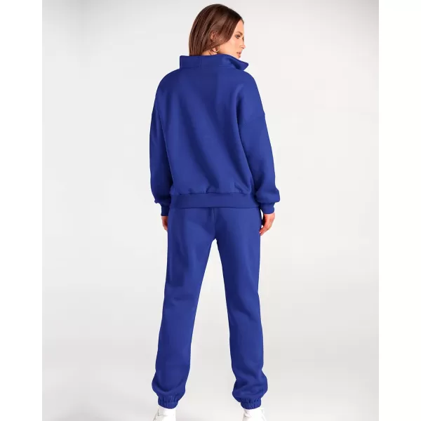 imageBTFBM Women 2 Piece Tracksuits Fall Winter 14 Zip Sweatshirt Jogger Pants Matching Lounge Sets Thick Sweatsuits PocketsSolid Royal Blue