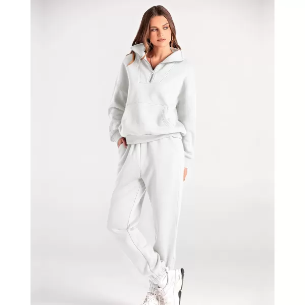 imageBTFBM Women 2 Piece Tracksuits Fall Winter 14 Zip Sweatshirt Jogger Pants Matching Lounge Sets Thick Sweatsuits PocketsSolid White