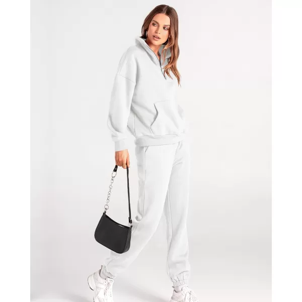 imageBTFBM Women 2 Piece Tracksuits Fall Winter 14 Zip Sweatshirt Jogger Pants Matching Lounge Sets Thick Sweatsuits PocketsSolid White